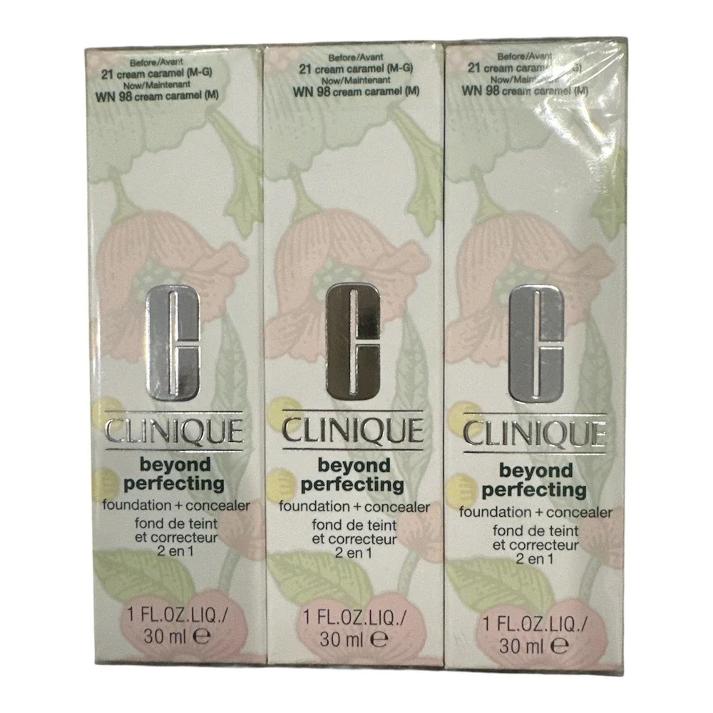 3 Clinique Beyond Perfecting Foundations Concealer WN 98 Cream Caramel 1oz New